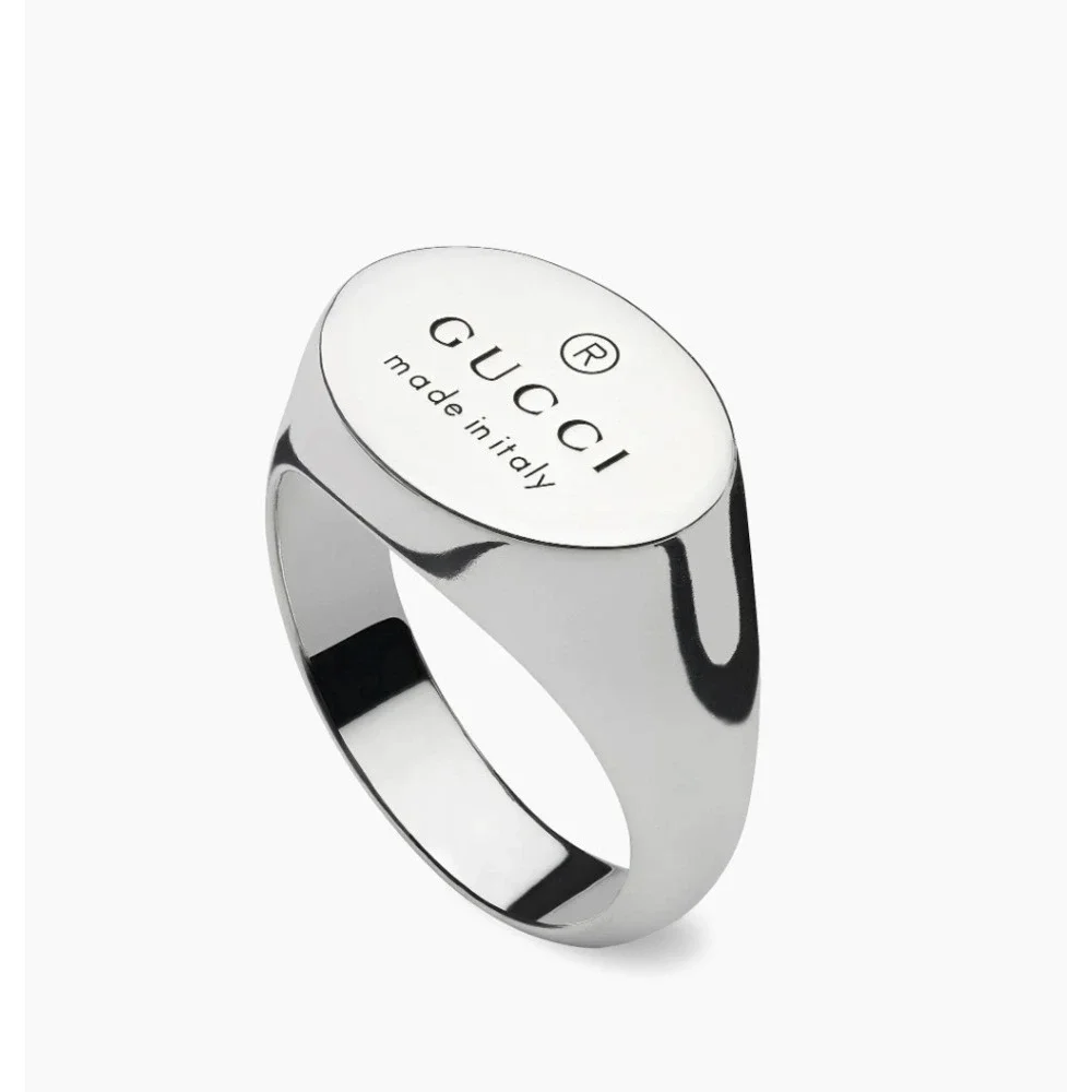 Gucci Sterling Silver Trademark Oval Plate Band Ring 797033, Sz 19 (US 9)